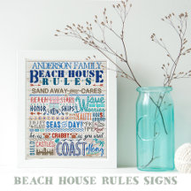 Beach House Rules Personalized Family Signs