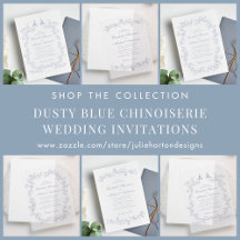 Elegant Dusty Blue Chinoiserie Wedding Invitations