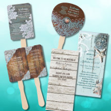 rustic country wedding program cards and fans
