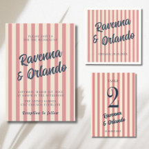 Navy Blue Retro Blush Pink Stripes