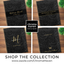 Elegant Black Floral Pattern Planners