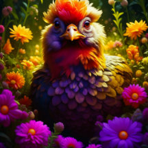Colorful Chicken in Flower Garden Collection