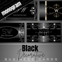 Business Cards Monogram Ornate Black and White