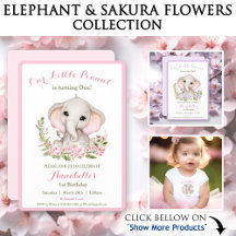 Elephant & Sakura Flowers Birthday Girl