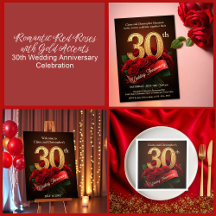 Romantic Red Roses Gold 30th Wedding Anniversary