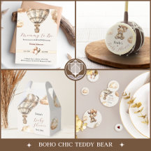Boho Chic Bear in Air Balloon Baby Shower