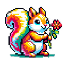 Cute Squirrel Holding a Flower Pixel Art