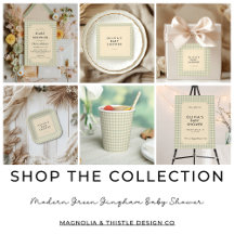 Modern Sage Green Gingham Baby Shower Collection 