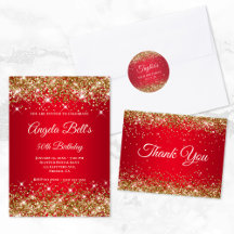 Gold Glitter Red Birthday - Adult