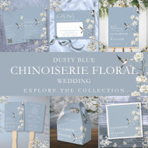 Dusty Blue Chinoiserie Floral Garden Wedding Suite
