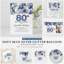 Navy Blue Silver Glitter Balloon 80th Birthday 01