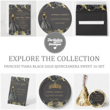 Princess Tiara Black Gold Quinceanera Sweet 16 Set