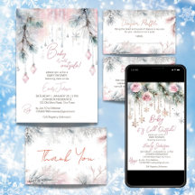 Pastel snowy winter girls baby shower