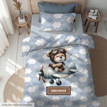 Teddy Bear Pilot Boy Birthday Duvet Covers #113B