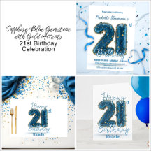 Sapphire Blue Gemstone and Gold 21st Birthday 