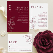 Elegant Hand Drawn Floral Burgundy Modern Wedding