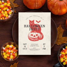 Vintage Red Pumpkin and Cat Halloween Party 