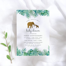 Gold Elephant & Tropical Leaves Jungle Baby Shower