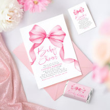 Baby Shower Pink Bow Invitation Collection