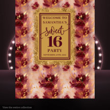Blush Burgundy Gold Floral Sweet Sixteen #026S