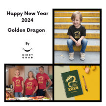 Happy New Year 2024: Golden Chinese Dragon