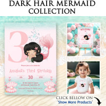 Dark Hair Mermaid   Girl Birthday