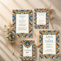 Talavera vintage tiles pattern Wedding invitation 