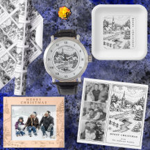 Vintage Village in Winter Illustration