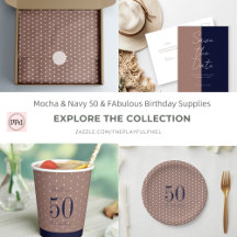 Mocha & Navy 50 & Fabulous Birthday Party Supplies