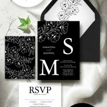 Black and White Anemone Wedding Invitation Suite 