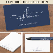 Modern Navy Blue Stylish Script Monogram Initials