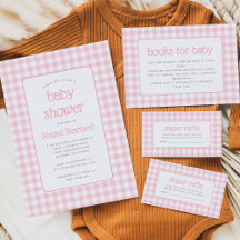 Rustic Gingham Check Pink Girl Baby Shower