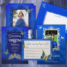 Royal Blue Butterfly Quinceañera Invitations