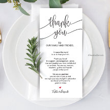 Wedding Thank you place setting cards