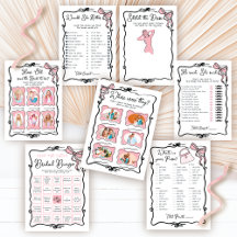 Hand drawn bow ribbon Bridal Shower Game Cards