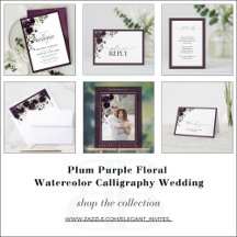 Plum Purple Floral Watercolor Calligraphy Wedding 