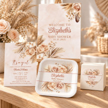 Boho Pampas & Roses Baby Shower Collection