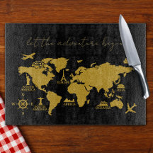 Elegant Gold Glitter World Map on Black