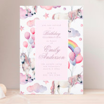 Rainbow Balloons Unicorn Pink Birthday Party Girl