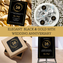 Black And Gold Leaf Elegant 50th Anniversary