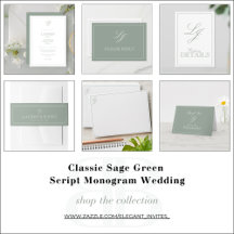 Classic Sage Green Script Monogram Wedding