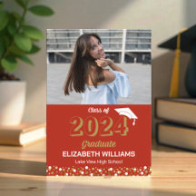 Red Gold Foil Confetti Script Graduation Party