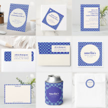 Abstract Checkered Art Blue Retro Bridal Shower