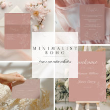 Minimalist boho floral wedding invitation suite