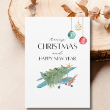 Watercolor Airplane Christmas Tree Card & Ornament