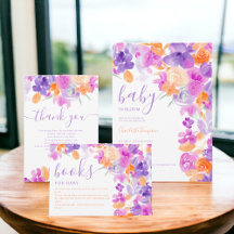Romantic pastel purple orange floral watercolor