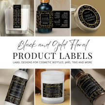 Elegant Black White Gold Floral Business Packaging