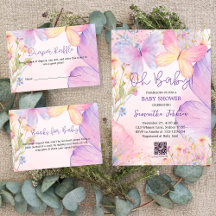 Pink Purple Floral Oh Baby Butterfly Baby shower 