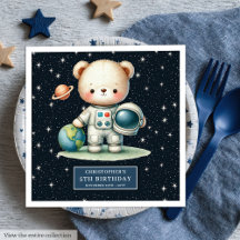 Teddy Bear Astronaut Baby Boy Napkins #111B