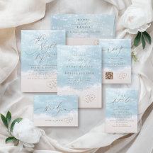 Dusty Blue Script Hearts In The Sand Beach Wedding